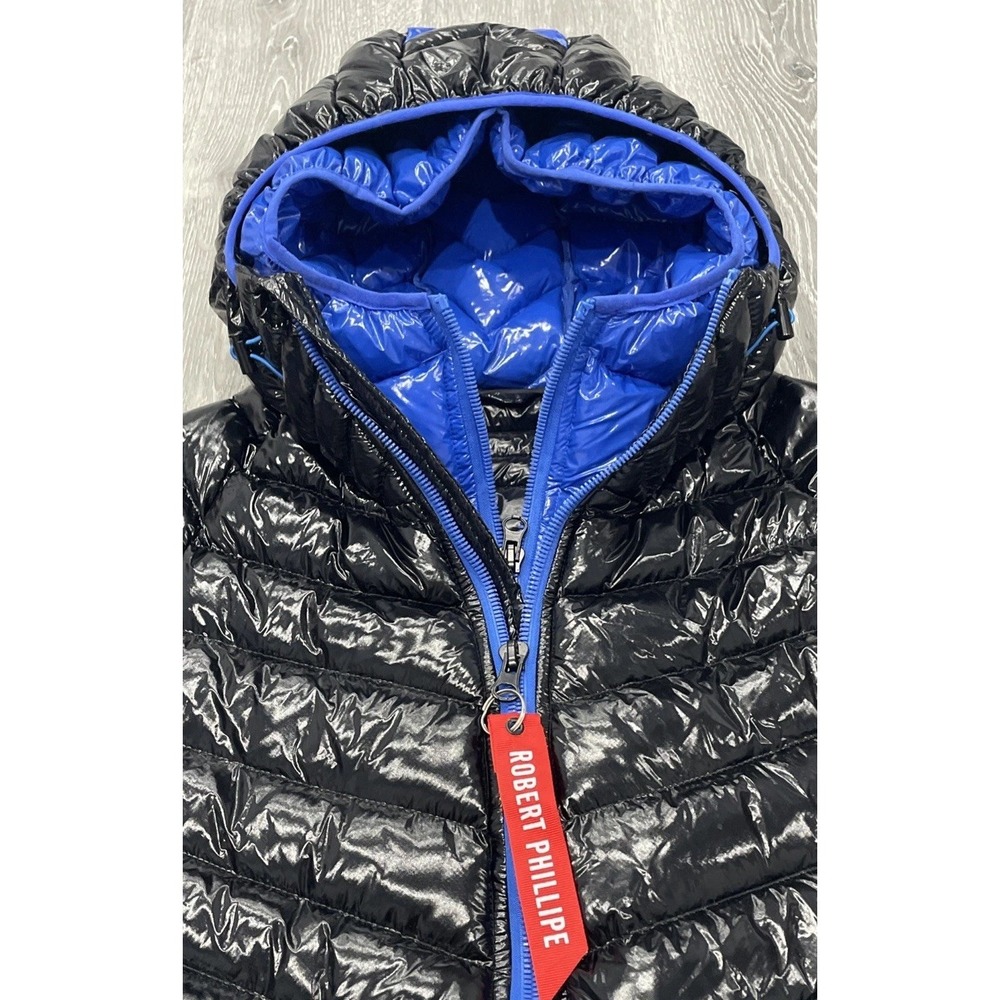Robert Phillips EST. 1988 Authentic Manufactured Black/Blue Puffer Jacket Mens L - Picture 8 of 9